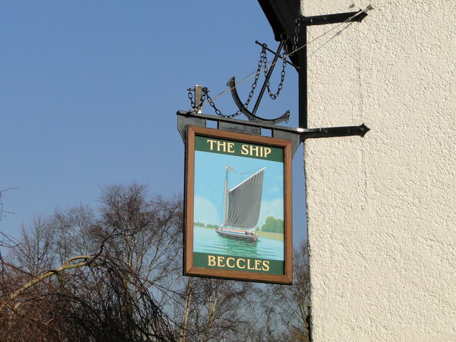 The hanging sign of the former Ship Inn