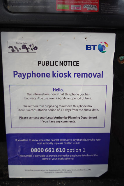 BT Public Notice - Payphone Kiosk Removal
