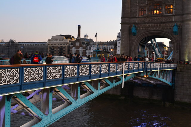 Early evening tourists on Tower Bridge