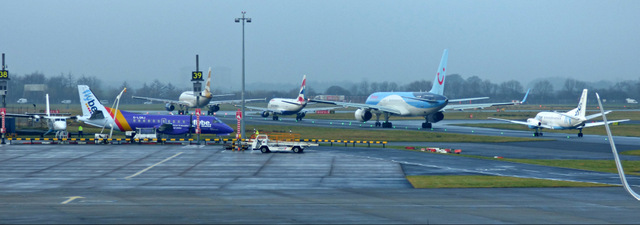 Busy airside scene at Glasgow Airport