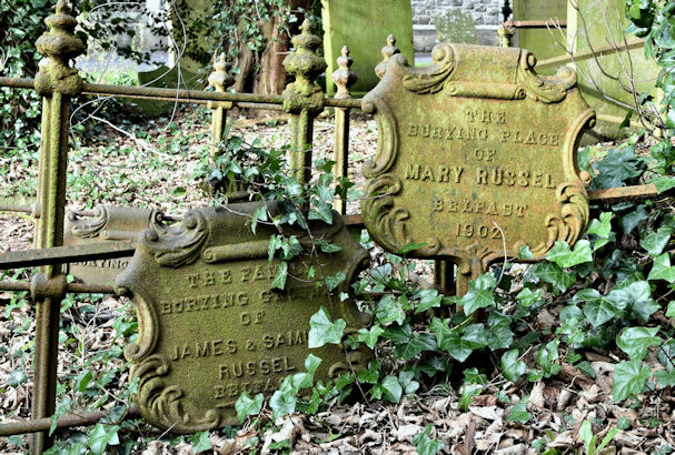 Cast grave markers, Carnmoney CoI graveyard, Newtownabbey (February 2017)