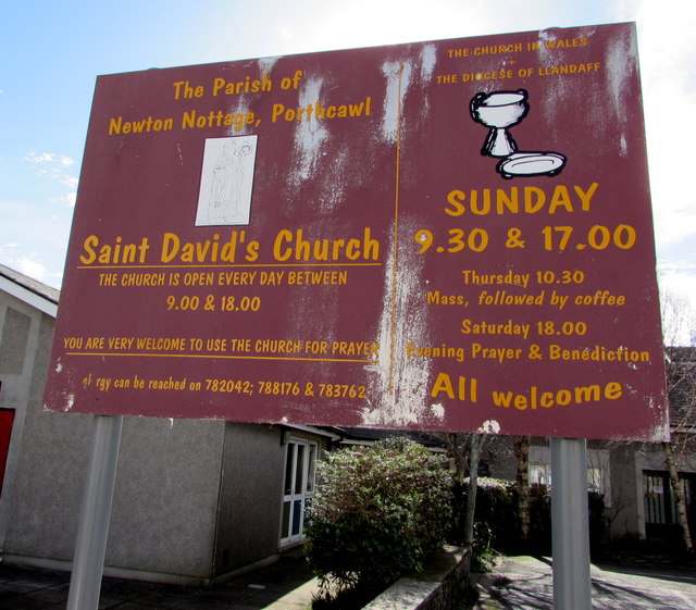 Information board outside St David's Church, Nottage