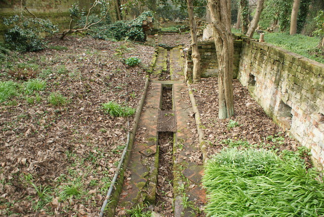 View of a drainage ditch near the nursery beds in Warley Place