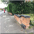 Low garden wall with profiled blue clay coping, Boldmere Road, north Birmingham