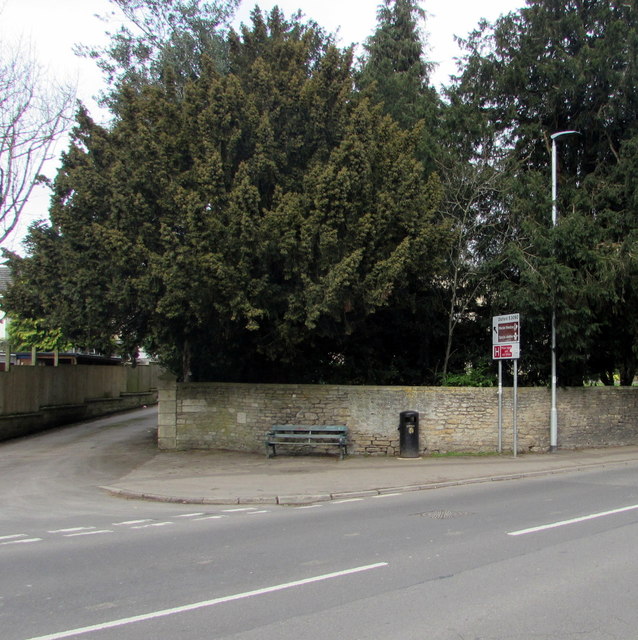 Bench and bin on a suburban corner of Frome