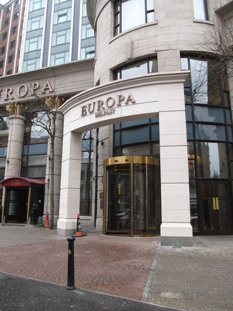 The main front  door of the Europa Hotel