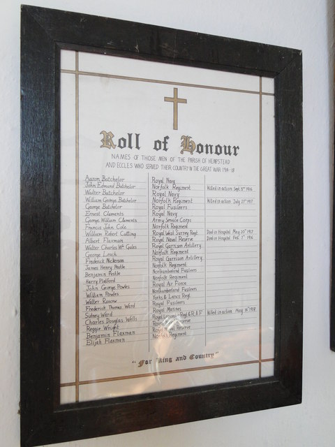 The WW1 Roll of Honour in Hempstead church
