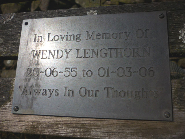 Plaque on memorial bench, Williamson's Gill