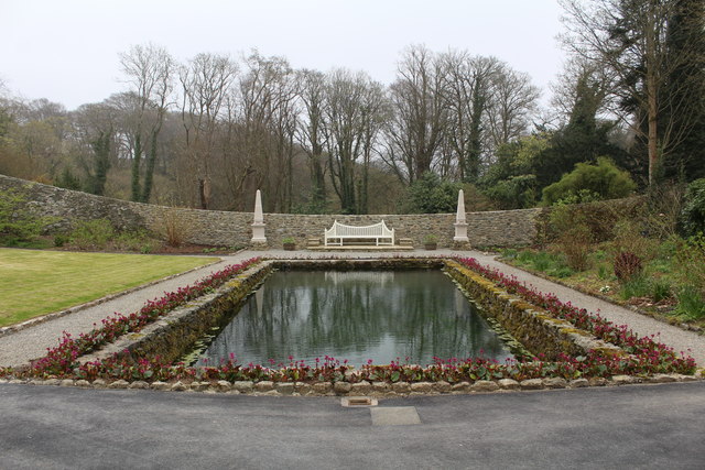 The restored pond and wall at Plas Cadnant