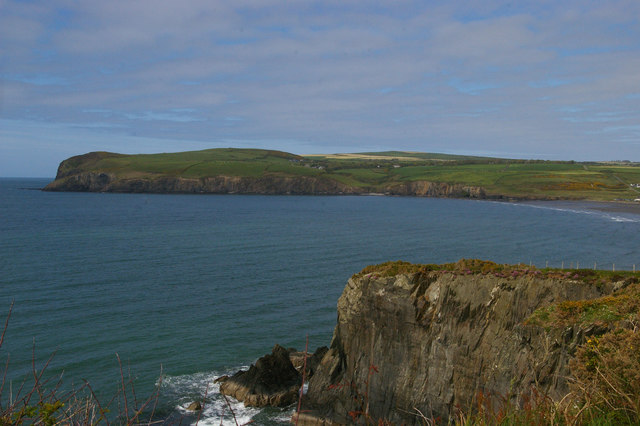 Cliffs at Carreg Germain and view across Newport Bay