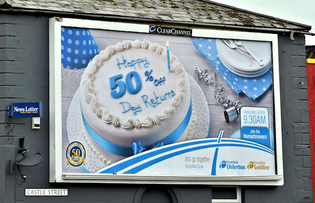 Ulsterbus "birthday cake" poster, Newtownards (April 2017)