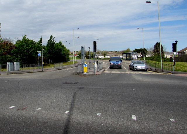 A road and B road junction in Bridgend