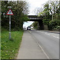 Warning sign - road narrows, Cowbridge Road,  Bridgend