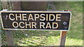 Bilingual street name sign Cheapside/Ochr Rad, Bridgend