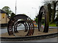 H3398 : Sculpture, Three Coins Roundabout, Lifford by Kenneth  Allen
