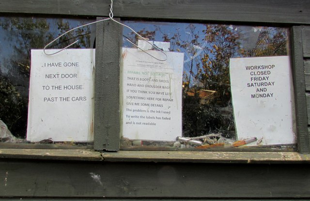 Notices in cobbler's window, Falkland