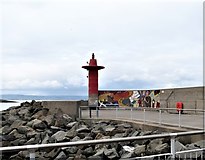 J5082 : Navigation light and D-Day Mural at the end of the Eisenhower Pier, Bangor by Eric Jones