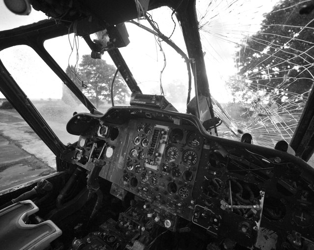 Abandoned helicopter cockpit