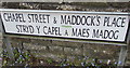 Bilingual street names sign on a Bridgend corner