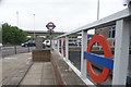 View of London Underground roundels at Redbridge Station