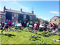 Fat Lad at the Back cycle sportive outside the Falcon Inn Arncliffe