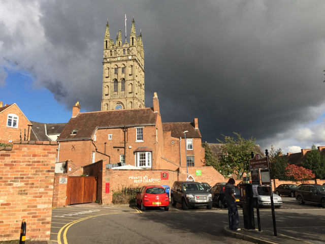 The tower of St Mary's Church seen from New Street car park, Warwick