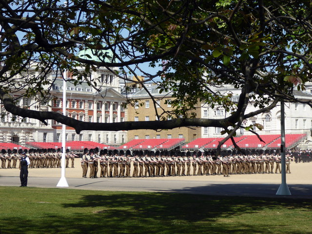 Soldiers rehearsing on Horse Guards Parade