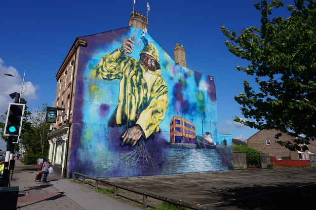 Trawlerman's mural on Hessle Road, Hull