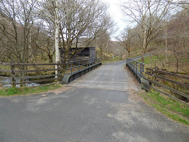 Ex railway bridge now carrying road to Gilfach Reserve