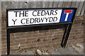 Bilingual name sign The Cedars/Y Cedrwydd, Llanfoist