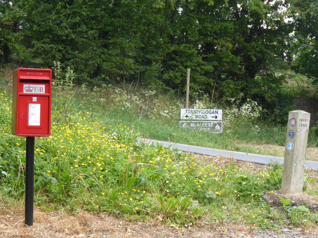Signage and post box, Campbell's Lock, Terryhoogan, Co Armagh, Northern Ireland