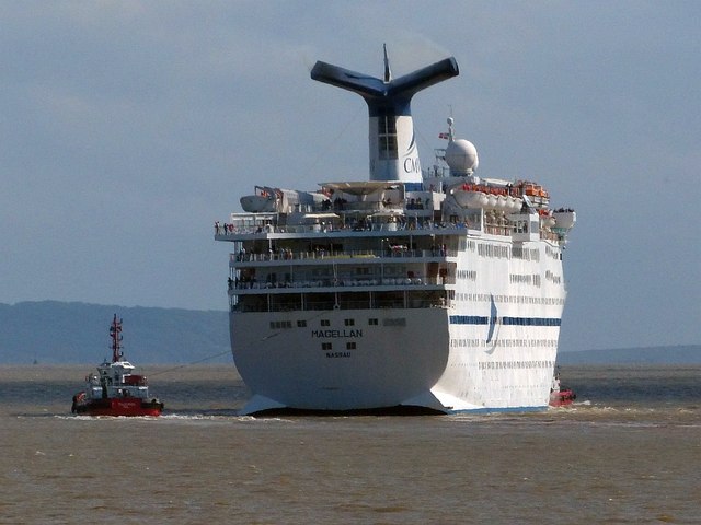 A cruise ship entering the Mouth of the Severn