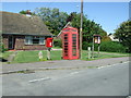 Elizabeth II postbox and telephone box on Meldreth Road, Whaddon