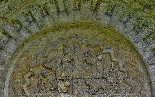 Quenington, St. Swithuns Church: The Norman south doorway tympanum