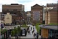 Luton town centre from the railway station exit.