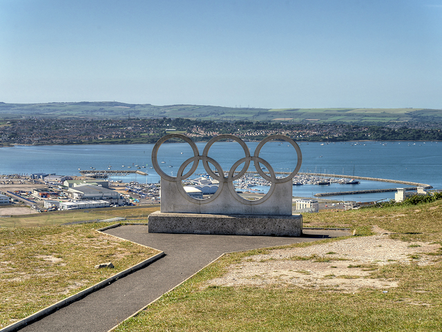 Olympic Rings Overlooking Portland Harbour and Weymouth Bay