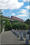 TQ4280 : Docklands Light Railway train approaching City Airport station by Jim Osley