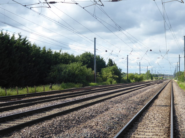 The East Coast Main Line seen from Holmegreen Level Crossing