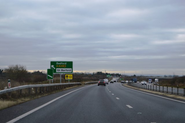 A421, approaching the Bedford turning
