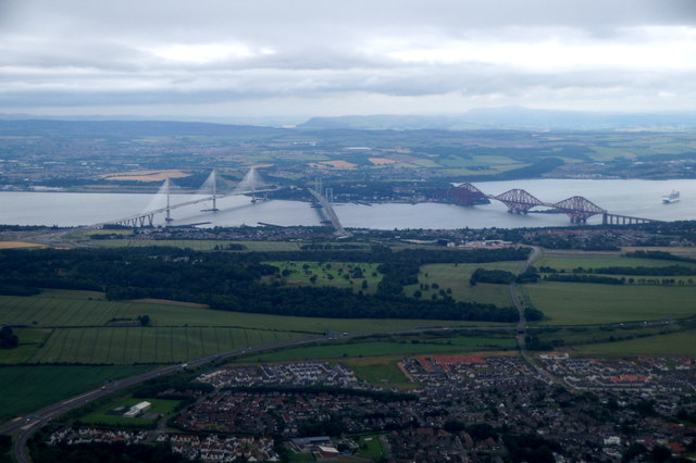 Three bridges across the Forth, from the air
