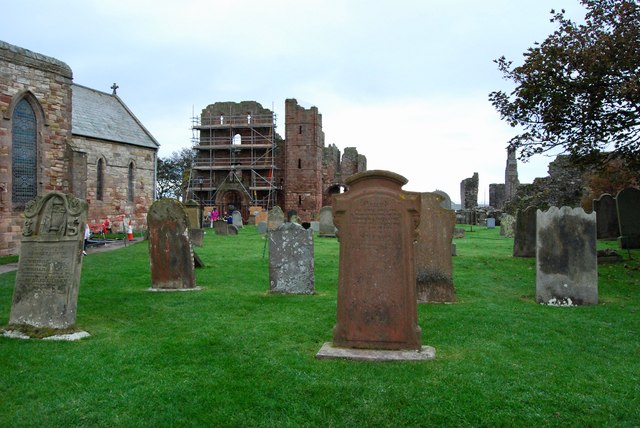 Lindisfarne Cemetery and the remains of the Priory