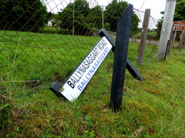 Damaged road sign, Ballynasaggart