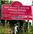Iron Acton C of E VC Primary School name sign, Iron Acton