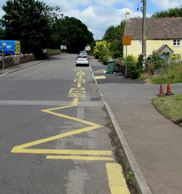 Zigzag yellow markings on Wotton Road, Iron Acton