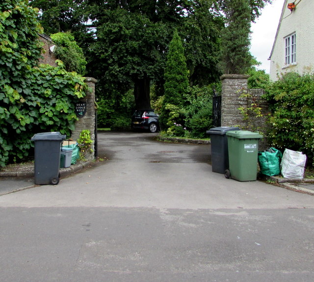 Wheelie bins at the entrance to Dean Lodge West, High Street, Iron Acton