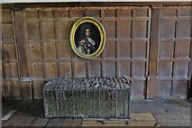 SP2429 : Chastleton House: The Long Gallery, one of two c.1500 leather bound, iron strapped chests by Michael Garlick