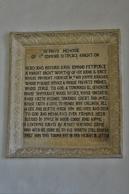 Swinbrook, St. Mary's Church: Sir Edmund Fettiplace memorial plaque