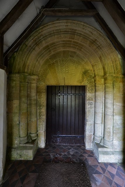 Lower Swell, St. Mary's Church: Norman south doorway with Tree of Life tympanum