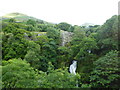 Waterfall on the Afon Hwch river beside the mountain railway