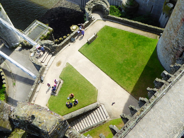 Looking down on the East Barbican of Conwy Castle from the Chapel Tower